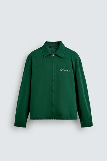 CAZADORA BORDADOS CREMALLERA - Verde de Zara