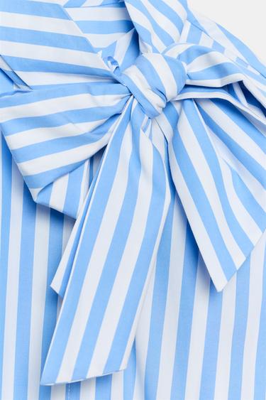 STRIPED SHIRT WITH BOW - Blue/White by Zara - Image 8