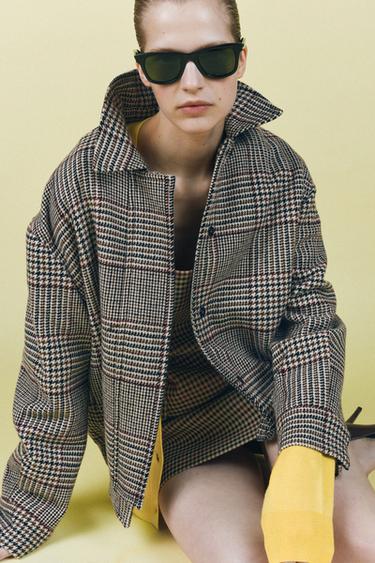 CHECKED WOOL BLEND BOMBER JACKET - ZW COLLECTION - Ecru / Beige by Zara - Image 0