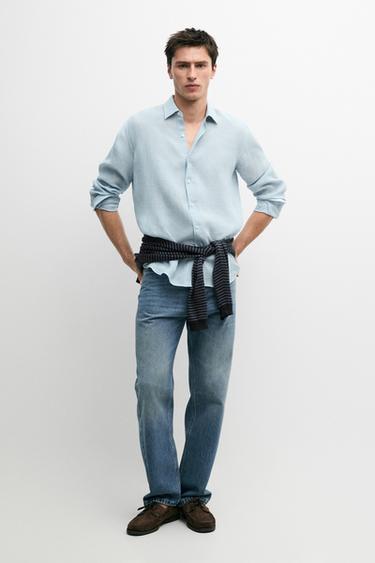 Chemise 100 % lin - Bleu de Zara - Image 0