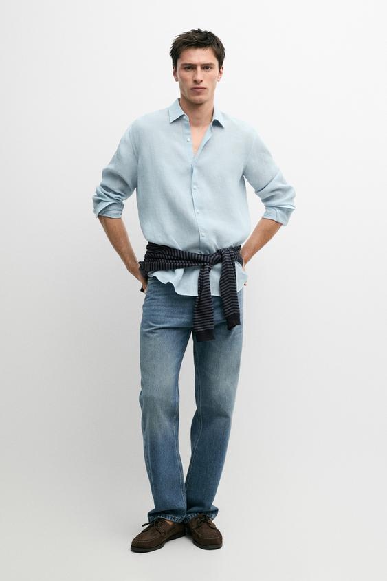 Textured 100% linen regular fit shirt from Zara - $130
