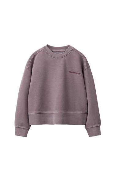 WASHED EFFECT TEXT SWEATSHIRT