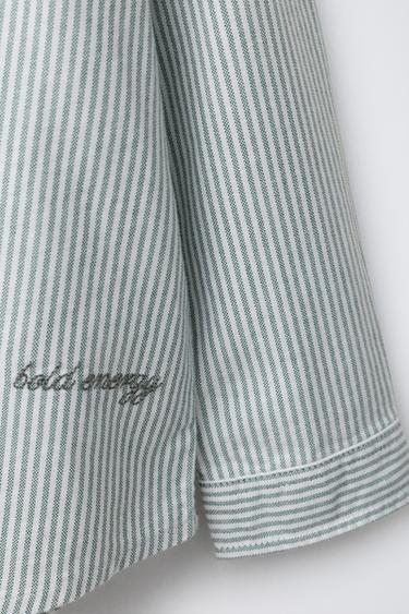 CHEMISE À RAYURES ET INSCRIPTION BRODÉE - Vert de Zara - Image 3