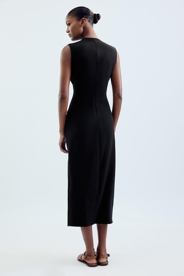 ROBE MIDI EN CRÊPE AVEC CEINTURE - Noir de Zara - Image 4