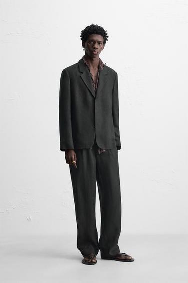 Zara 100% LINEN SUIT BLAZER - Black