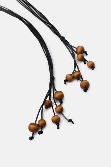 WOODEN BEADED LACE-UP BELT - Brown by Zara - Image 3