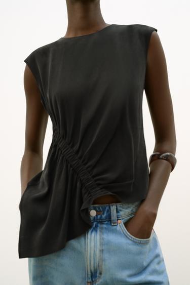 SLEEVELESS TOP WITH GATHERING - Black by Zara