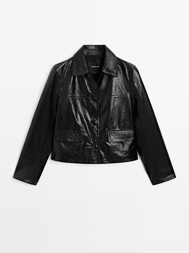 Chaqueta corta piel napa - Negro de Zara