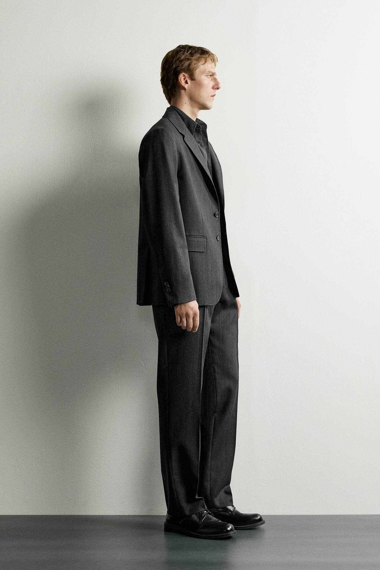 Мужские брюки Zara 100% Wool Regular Fit Suit, цвет: Антрацитовый серый — фото 4