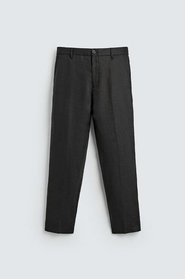 Zara 標準版100%亞麻長褲 - 黑色