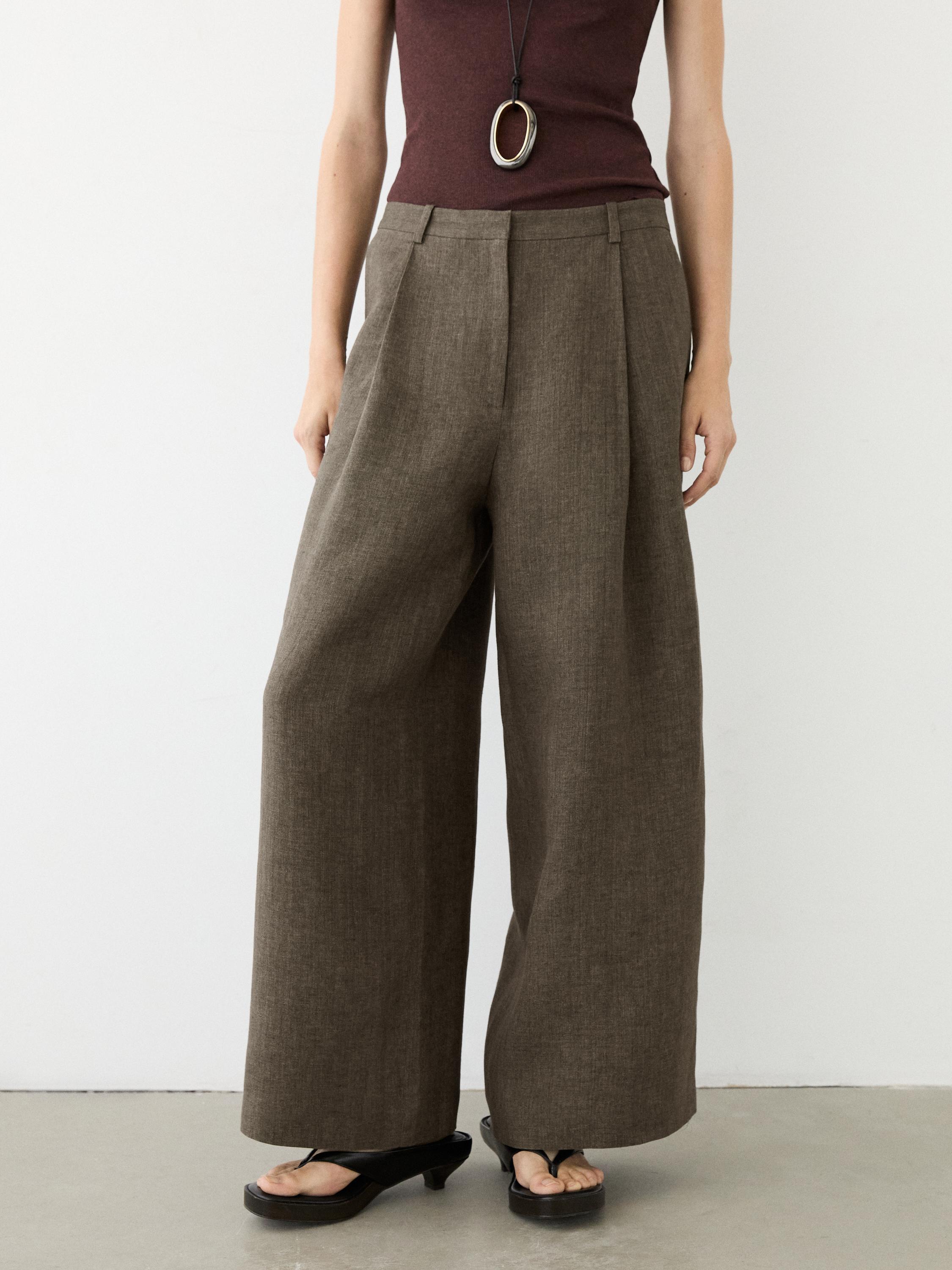 Linen melange darted trousers