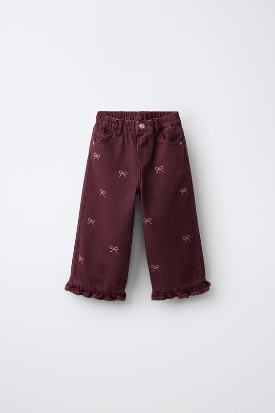 PANTALÓN CULOTTE LAZOS BORDADOS - Granate de Zara - Imagen 0