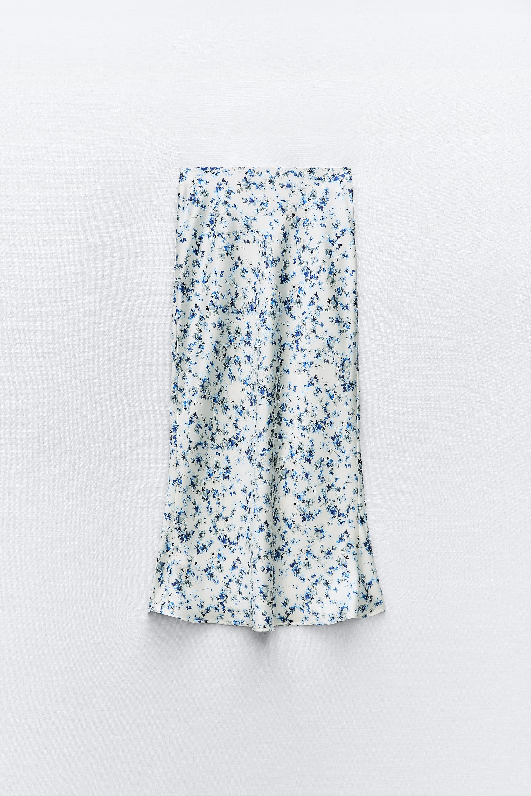 PRINTED MIDI SKIRT Ecru Blue ZARA United States