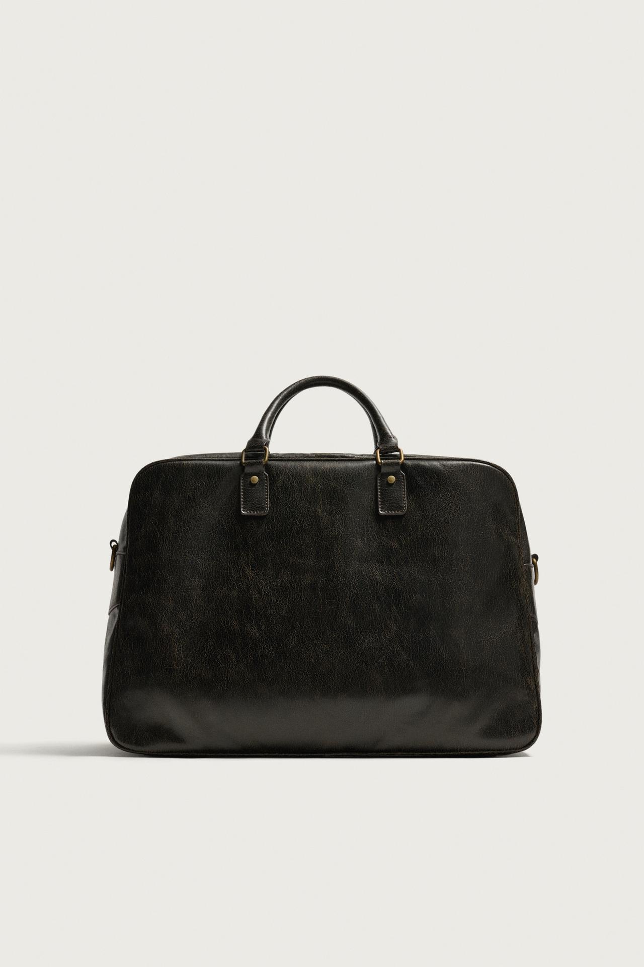 CRACKLED DUFFEL BAG — Brown