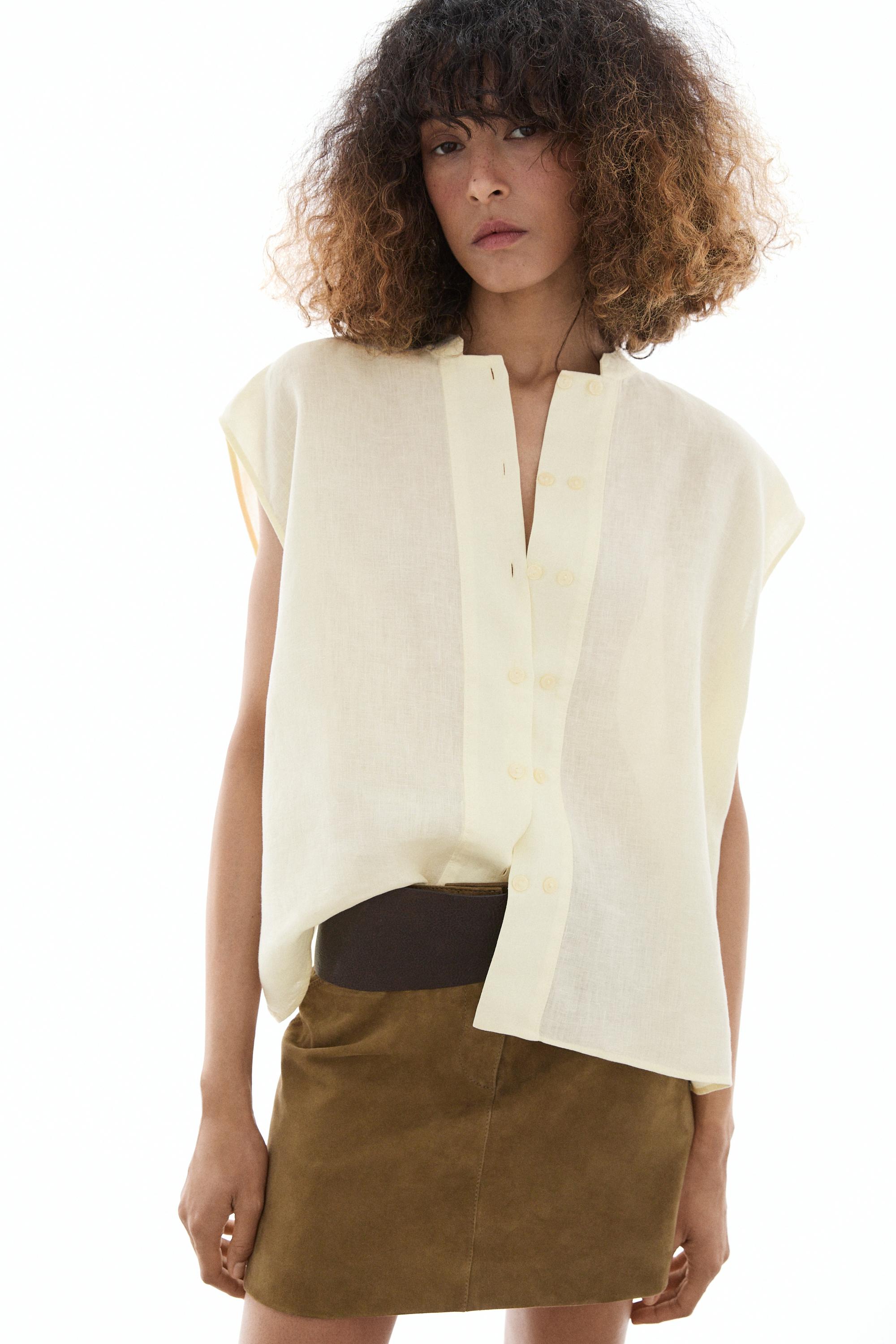 Flowing 100% linen shirt with button detail — Yellow