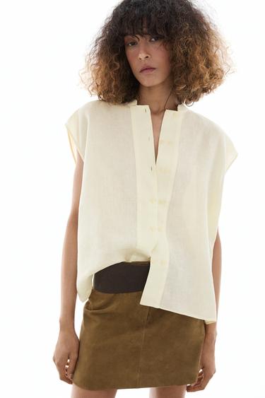 Flowing 100% linen shirt with button detail — Yellow 2