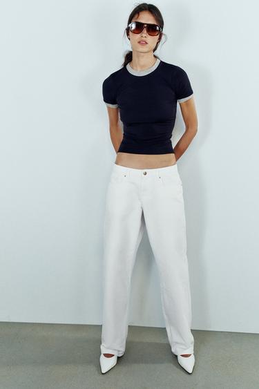 T-SHIRT MIT KONTRASTRIPPSTRICK - Blau von Zara - Bild 0