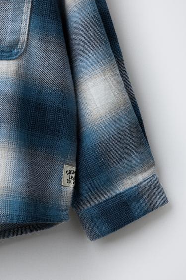 FLEECE HOODED CHECK OVERSHIRT - Blue by Zara - Image 3