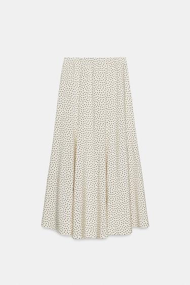 Zara POLKA DOT FLOWY MIDI SKIRT - Ecru / Black