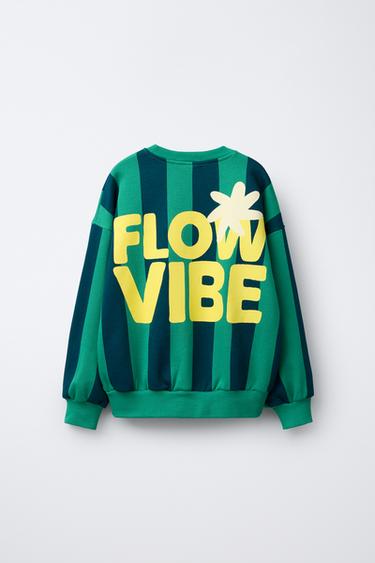 STRIPED SLOGAN SWEATSHIRT - Green by Zara - Image 1