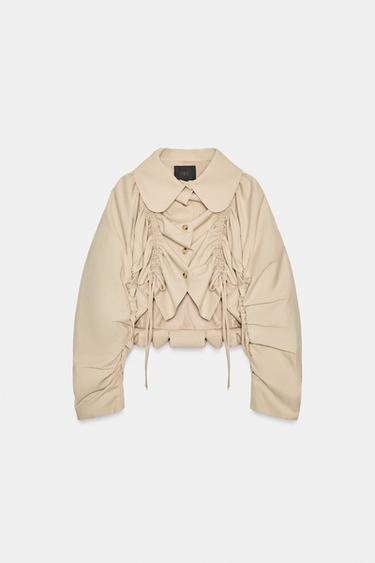 VESTE COURTE GABARDINE À PLIS - Beige de Zara - Image 3
