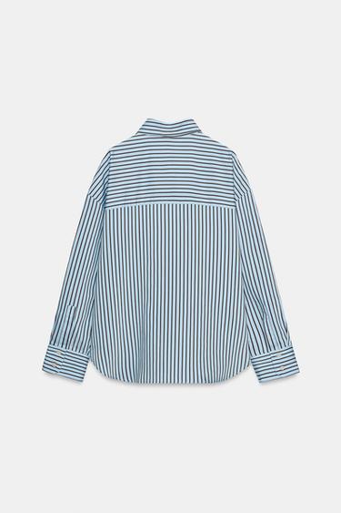 CHEMISE OVERSIZE À RAYURES EN POPELINE - Bleu / Blanc de Zara - Image 8