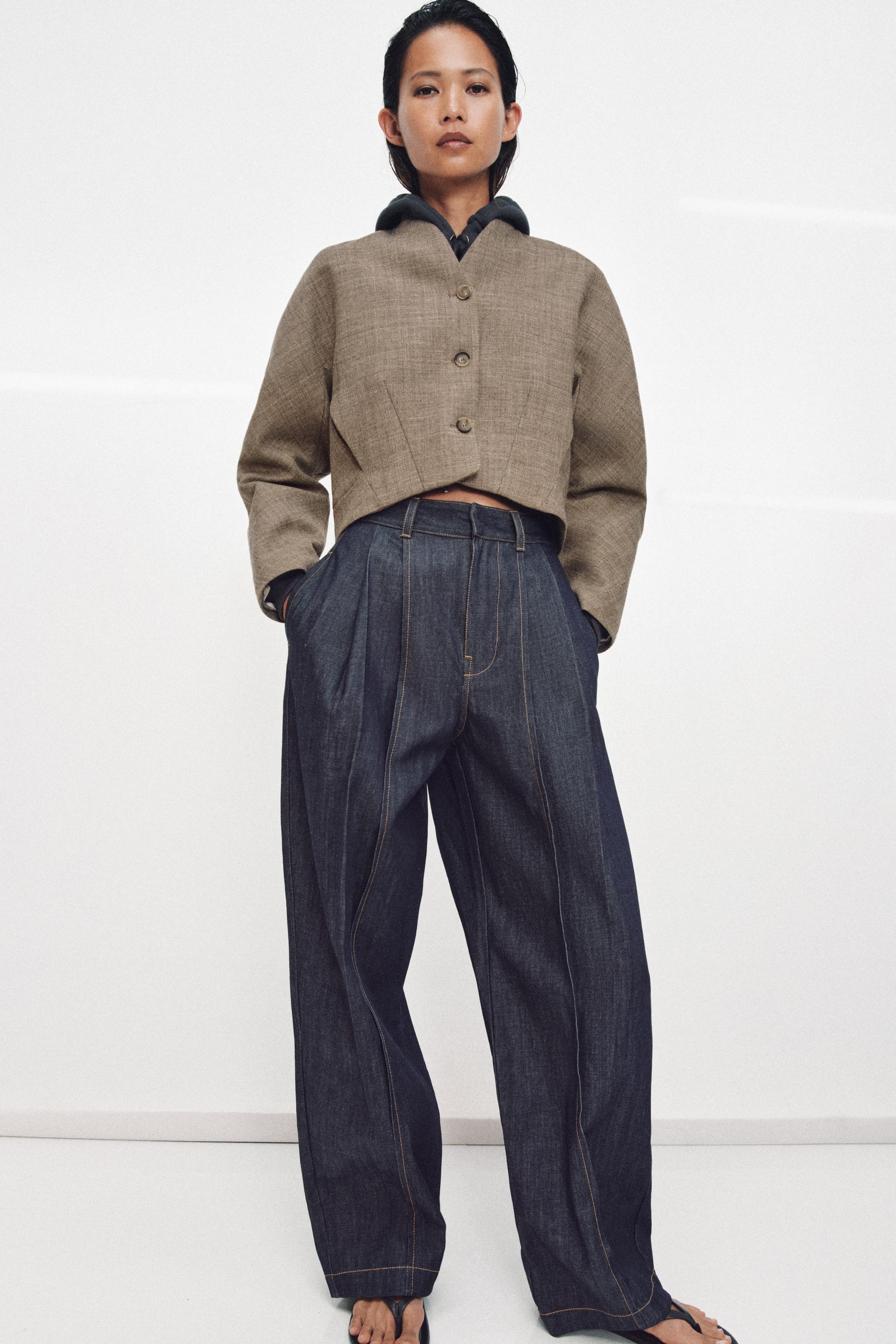 ZW COLLECTION WOOL BLEND CROPPED JACKET - taupe brown | ZARA