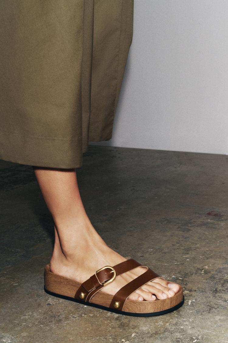 LEATHER STRAPPY PLATFORM SANDALS Brown ZARA Canada