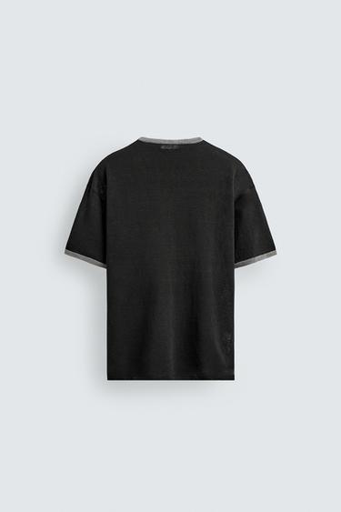 CONTRAST LINEN BLEND KNIT T-SHIRT - Black by Zara - Image 7