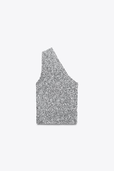 ASYMMETRIC SEQUIN TOP - Silver by Zara - Image 6