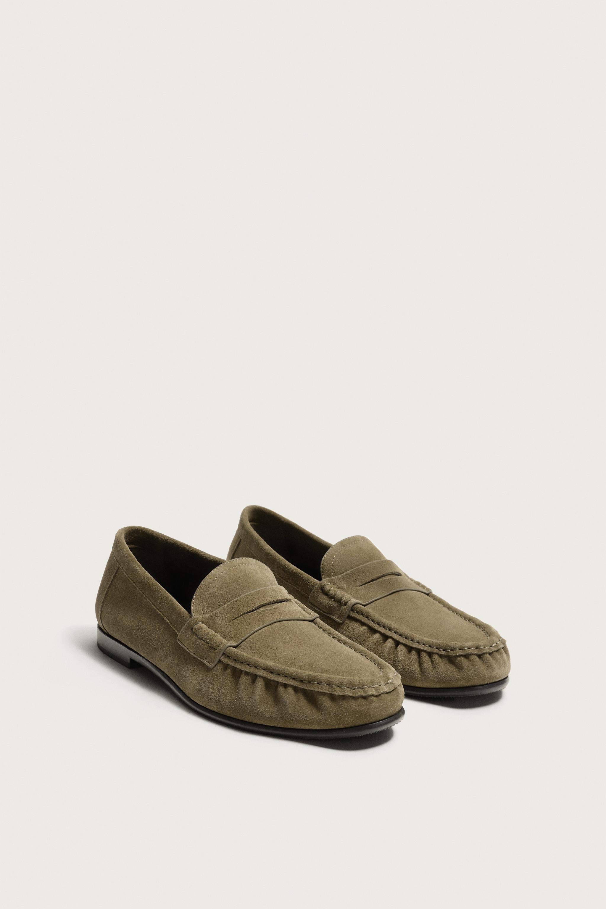 LEATHER PENNY LOAFERS — Beige