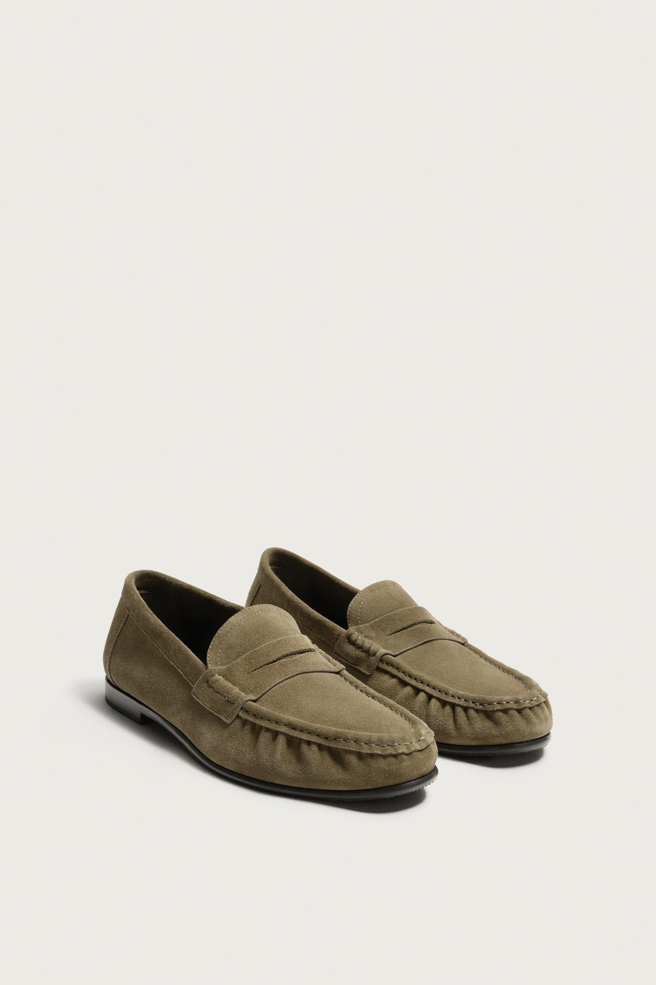 LEATHER PENNY LOAFERS — Beige