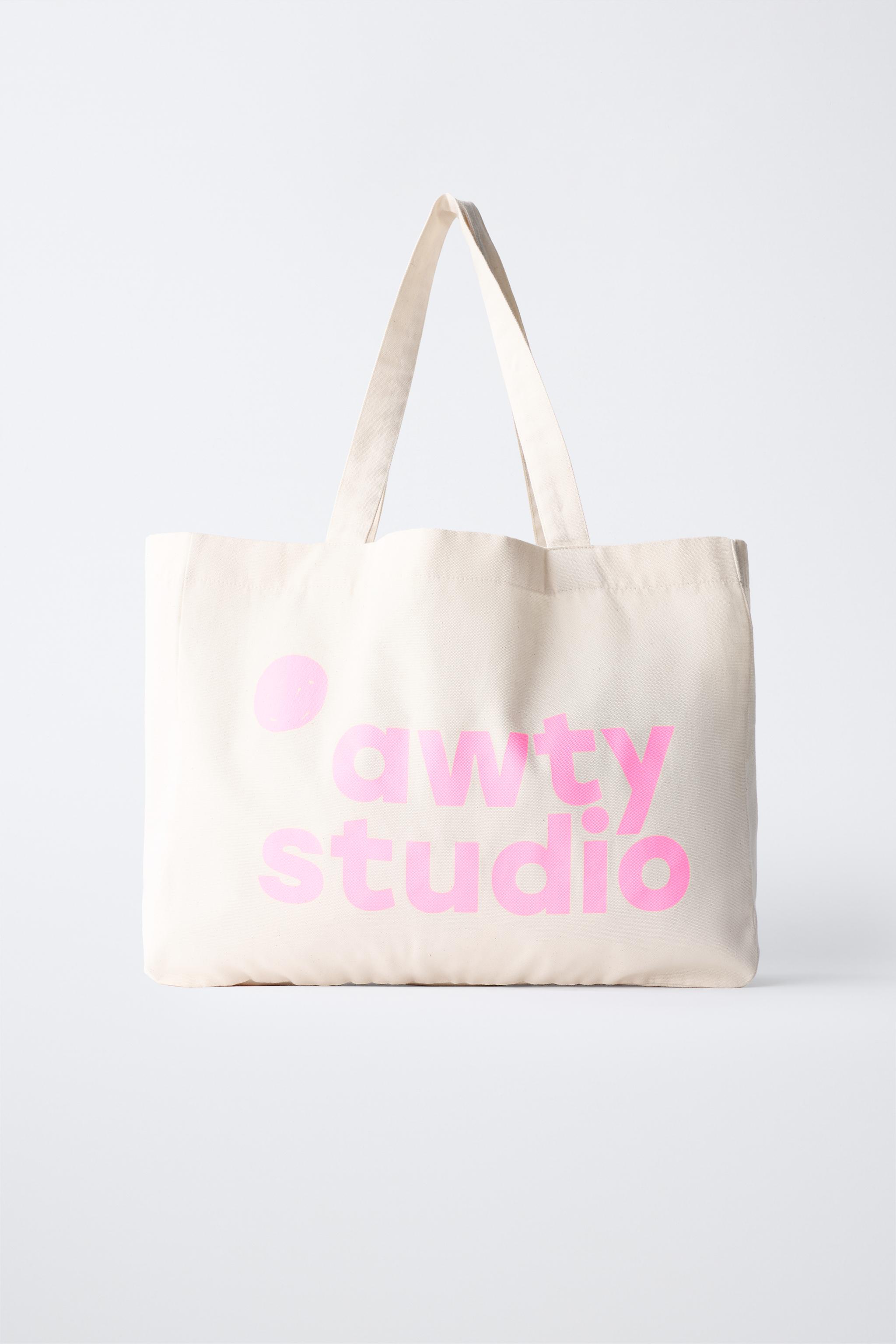 PRINT AND TEXT TOTE BAG — Ecru