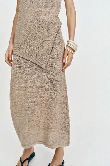 Zara KNIT MIDI SKIRT - SAND/BROWN
