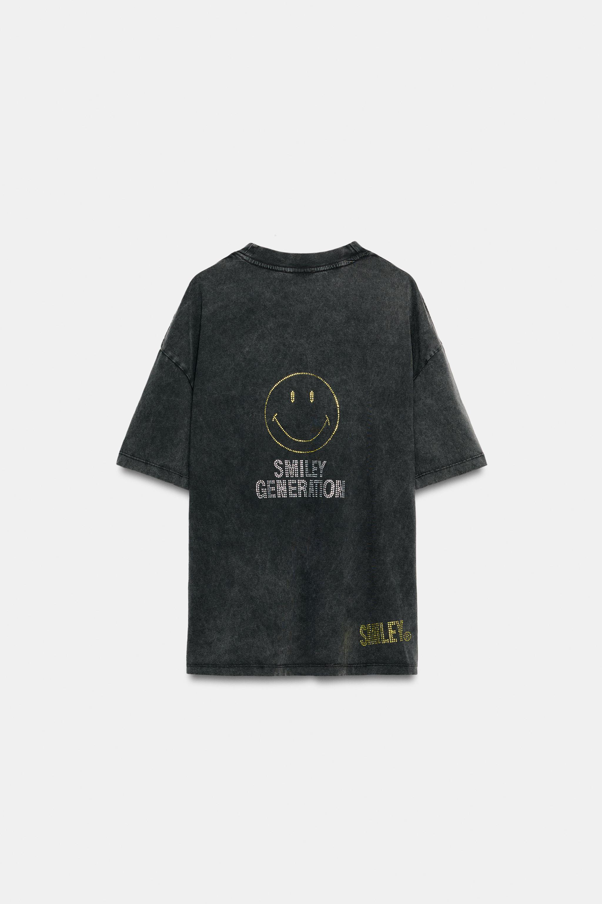Женские футболки Zara SMILEY® RHINESTONE WASHED T-SHIRT — фото 6