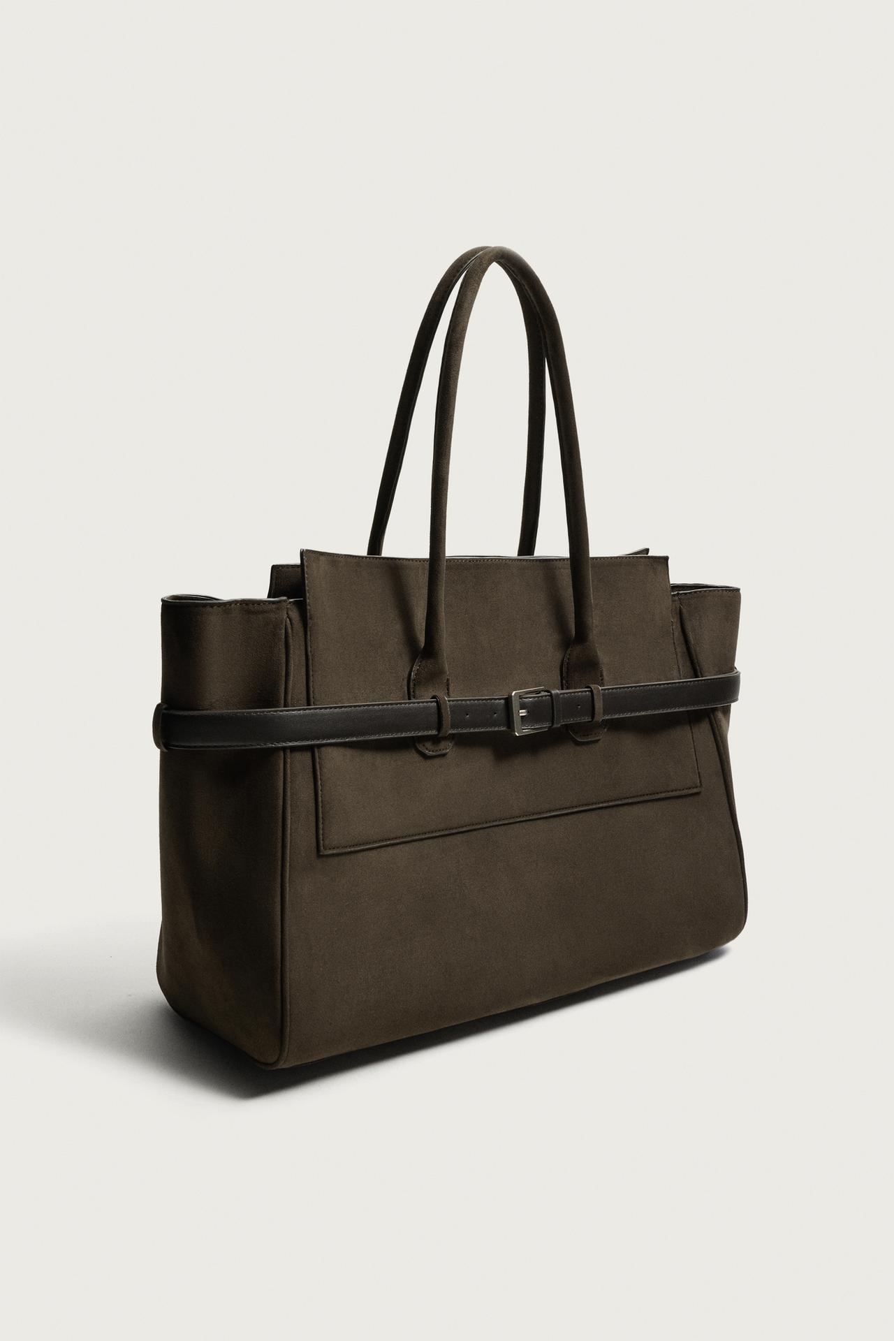 BELTED HANDBAG — Brown