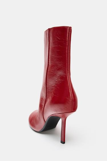BOTTINES À TALONS EN CUIR - Rouge de Zara - Image 7