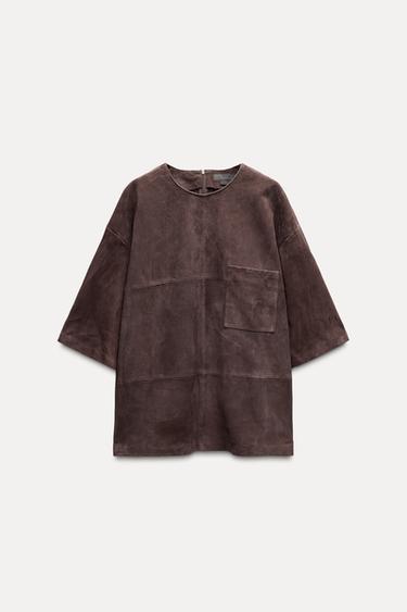 TOP PIEL MANGA CORTA ZW COLLECTION - Berenjena de Zara