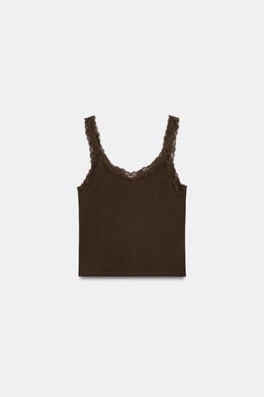 LACE STRAPPY TOP - Brown by Zara - Image 5