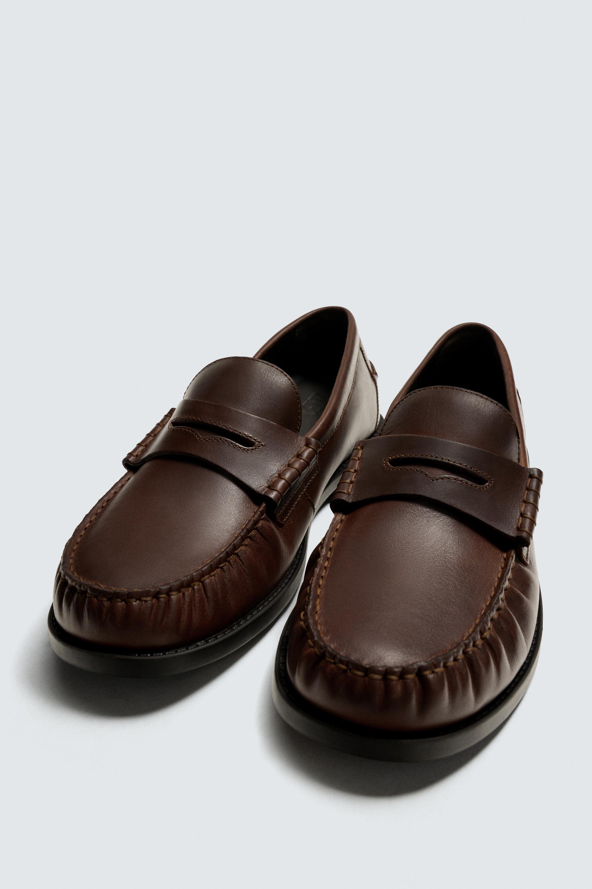 【ゆう】ブラウン レザー モカシン 24cm レザーモカシンアンチファズ - ブラウン | ZARA Japan / 日本