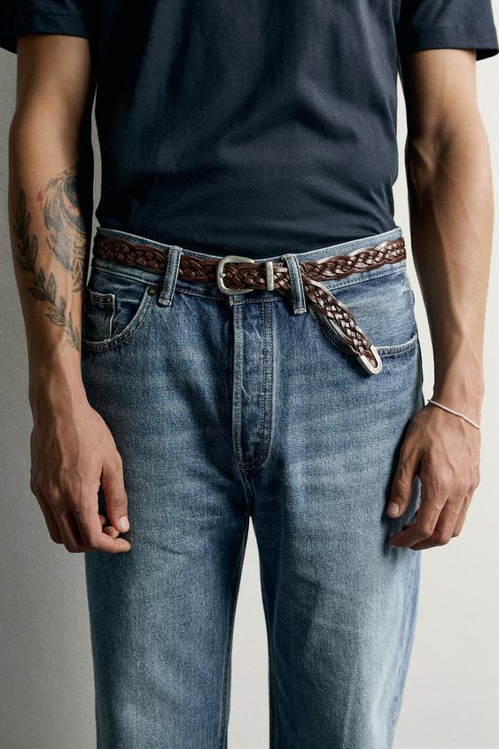 CINTURÓN PIEL TRENZADA - Marrón de Zara - Imagen 0