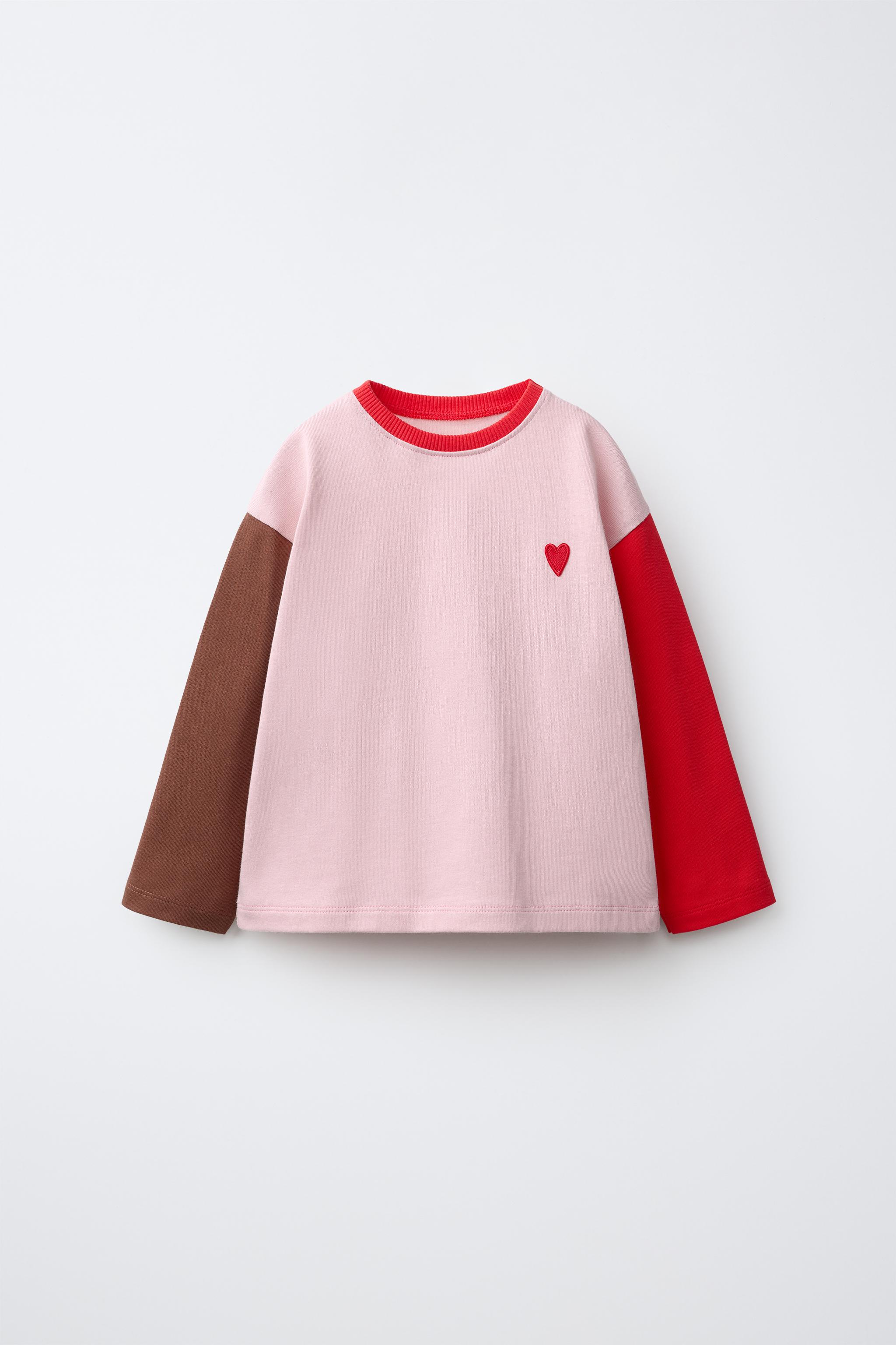 COLOR-BLOCK HEART T-SHIRT — Mid-pink