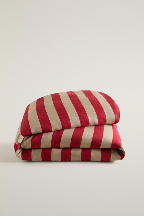 STRIPED LINEN BEDSPREAD | KATHARINE POLE - Red by Zara - Image 0