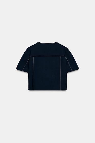 Zara SHORT SLEEVE BLAZER - Navy blue
