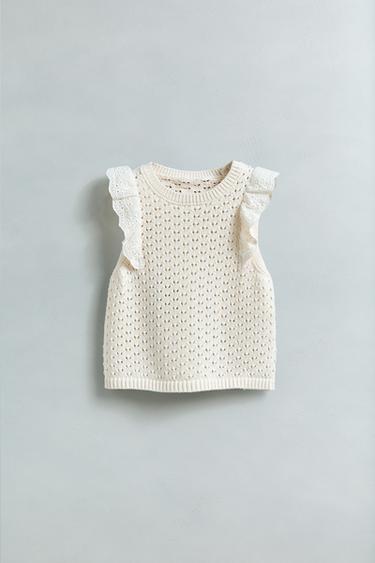 LACE TRIM KNIT TOP - Ecru by Zara