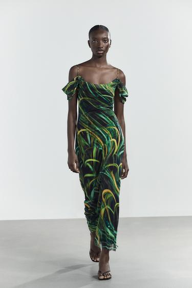 PRINTED TULLE DRESS - Greens by Zara
