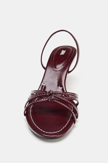 TOPSTITCH DETAIL HEELED SANDALS - Burgundy Red by Zara - Image 2