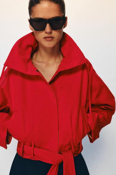 ZW COLLECTION JACKE MIT GÜRTEL - Leuchtend Rot von Zara