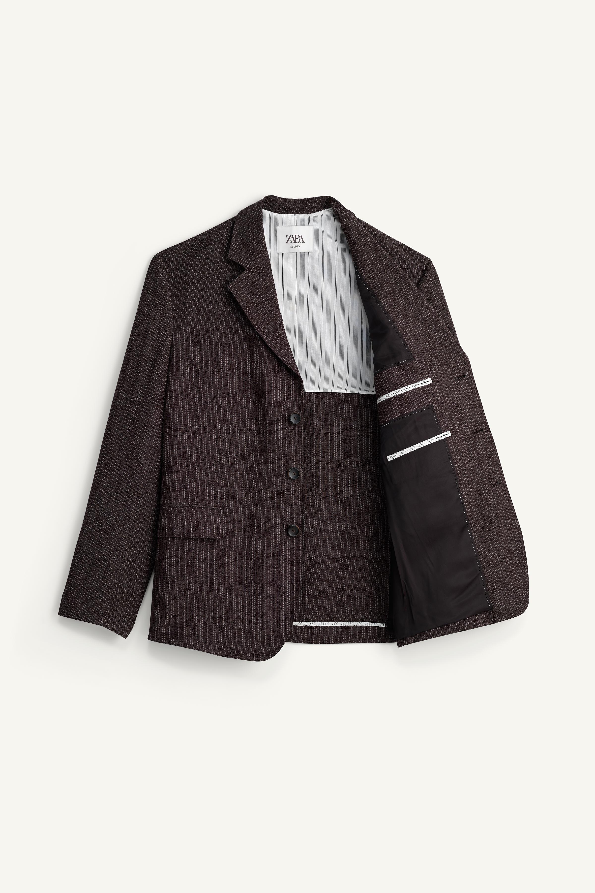STRIPED VISCOSE - LINEN SUIT JACKET
