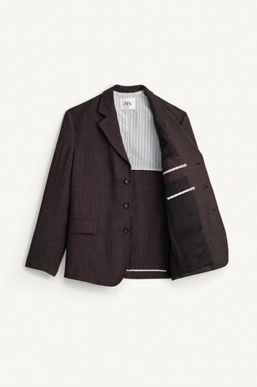 VESTE DE COSTUME À RAYURES VISCOSE - LIN - Marron foncé de Zara - Image 7